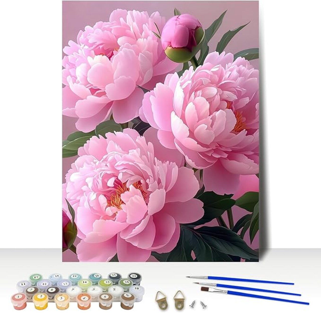 Pink Peony Paint by Numbers Kit for Adults – 12x16 Inch Floral DIY Acrylic Canvas Painting Set, Easy Beginner Oil Painting for Home Wall Decor & Gift